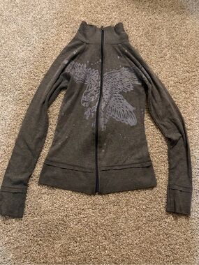 Red Jacket Olive Green Zip-Front Bomber with Graphic Back